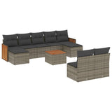 10 Piece Garden Sofa Set with Cushions Grey Poly Rattan - Front View