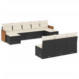 10 Piece Garden Sofa Set with Cushions Black Poly Rattan - Front View