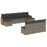 10 Piece Garden Sofa Set with Cushions Grey Poly Rattan