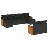 9 Piece Garden Sofa Set with Cushions Black Poly Rattan - Front View
