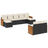 9 Piece Garden Sofa Set with Cushions Black Poly Rattan