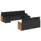10 Piece Garden Sofa Set with Cushions Black Poly Rattan - Front View
