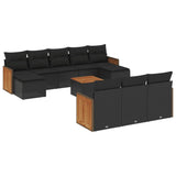 11 Piece Garden Sofa Set with Cushions Black Poly Rattan - Front View