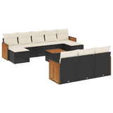 11 Piece Garden Sofa Set with Cushions Black Poly Rattan - Front View