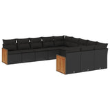 11 Piece Garden Sofa Set with Cushions Black Poly Rattan - Front View