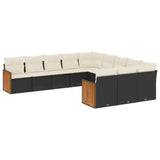 11 Piece Garden Sofa Set with Cushions Black Poly Rattan - Front View