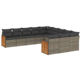 11 Piece Garden Sofa Set with Cushions Grey Poly Rattan - Front View
