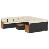12 Piece Garden Sofa Set with Cushions Black Poly Rattan - Front View