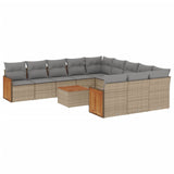 12 Piece Garden Sofa Set with Cushions Beige Poly Rattan - Front View