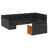 12 Piece Garden Sofa Set with Cushions Black Poly Rattan - Front View