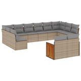 12 Piece Garden Sofa Set with Cushions Beige Poly Rattan - Front View