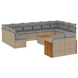 13 Piece Garden Sofa Set with Cushions Beige Poly Rattan - Front View