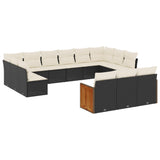 13 Piece Garden Sofa Set with Cushions Black Poly Rattan - Front View