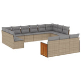 13 Piece Garden Sofa Set with Cushions Beige Poly Rattan - Front View