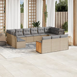 13 Piece Garden Sofa Set with Cushions Beige Poly Rattan