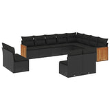 12 Piece Garden Sofa Set with Cushions Black Poly Rattan - Front View