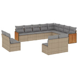 12 Piece Garden Sofa Set with Cushions Beige Poly Rattan - Front View