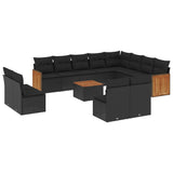 13 Piece Garden Sofa Set with Cushions Black Poly Rattan - Front View
