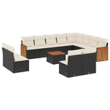 13 Piece Garden Sofa Set with Cushions Black Poly Rattan - Front View
