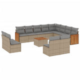 13 Piece Garden Sofa Set with Cushions Beige Poly Rattan - Front View