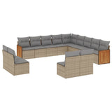 13 Piece Garden Sofa Set with Cushions Beige Poly Rattan - Front View