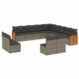 13 Piece Garden Sofa Set with Cushions Grey Poly Rattan - Front View