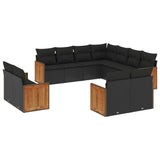 11 Piece Garden Sofa Set with Cushions Black Poly Rattan - Front View