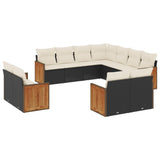 11 Piece Garden Sofa Set with Cushions Black Poly Rattan - Front View