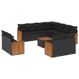 12 Piece Garden Sofa Set with Cushions Black Poly Rattan - Front View