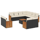 12 Piece Garden Sofa Set with Cushions Black Poly Rattan - Front View