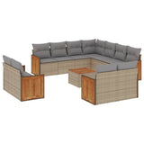 12 Piece Garden Sofa Set with Cushions Beige Poly Rattan - Front View