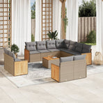 12 Piece Garden Sofa Set with Cushions Beige Poly Rattan