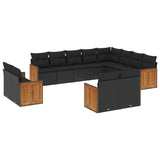 12 Piece Garden Sofa Set with Cushions Black Poly Rattan - Front View