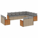 12 Piece Garden Sofa Set with Cushions Beige Poly Rattan - Front View