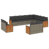 12 Piece Garden Sofa Set with Cushions Grey Poly Rattan - Front View