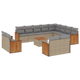 13 Piece Garden Sofa Set with Cushions Beige Poly Rattan - Front View