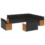 13 Piece Garden Sofa Set with Cushions Black Poly Rattan - Front View