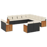 13 Piece Garden Sofa Set with Cushions Black Poly Rattan - Front View