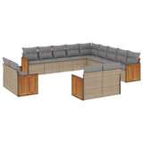 13 Piece Garden Sofa Set with Cushions Beige Poly Rattan - Front View