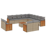 14 Piece Garden Sofa Set with Cushions Beige Poly Rattan - Front View