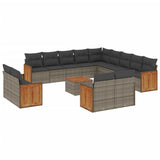 14 Piece Garden Sofa Set with Cushions Grey Poly Rattan - Front View