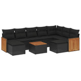 10 Piece Garden Sofa Set with Cushions Black Poly Rattan - Front View