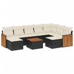 10 Piece Garden Sofa Set with Cushions Black Poly Rattan