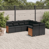8 Piece Garden Sofa Set with Cushions Black Poly Rattan
