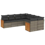 8 Piece Garden Sofa Set with Cushions Grey Poly Rattan - Front View