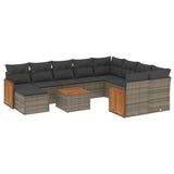 11 Piece Garden Sofa Set with Cushions Grey Poly Rattan - Front View