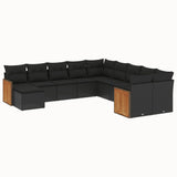11 Piece Garden Sofa Set with Cushions Black Poly Rattan - Front View