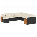 11 Piece Garden Sofa Set with Cushions Black Poly Rattan - Front View