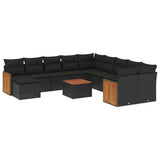 12 Piece Garden Sofa Set with Cushions Black Poly Rattan - Front View