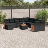 12 Piece Garden Sofa Set with Cushions Black Poly Rattan